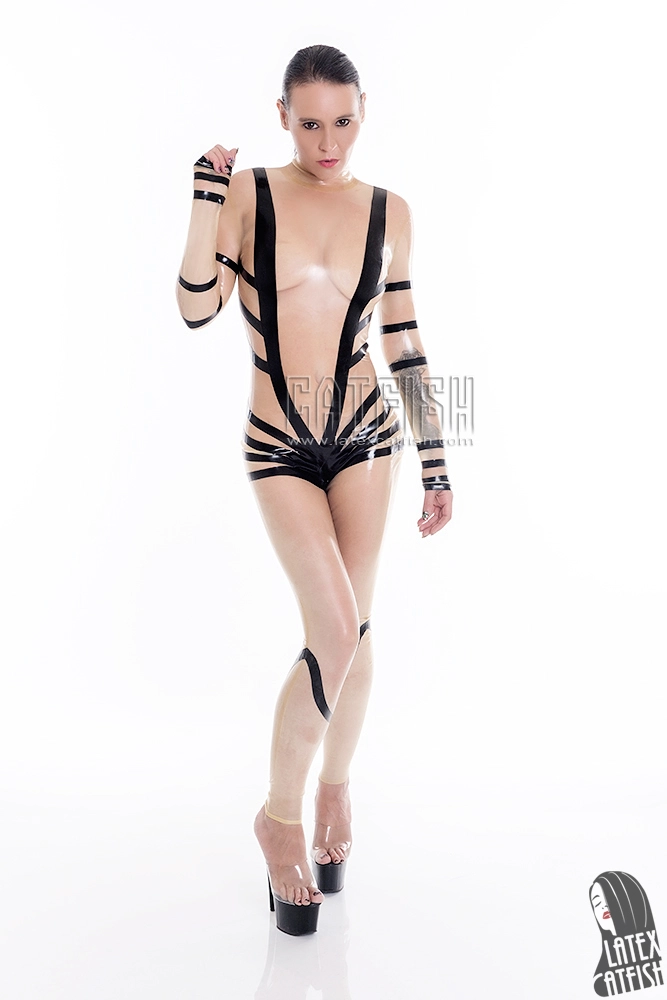 Ribbon Entwined Transparent Latex Catsuit
